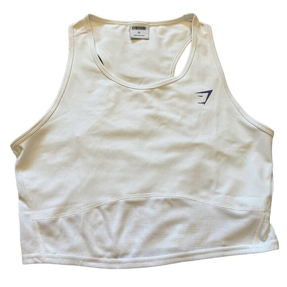 Gymshark Tops - Gymshark Pulse Crop Tank White Womens Size XL Logo Stretch Athletic Workout